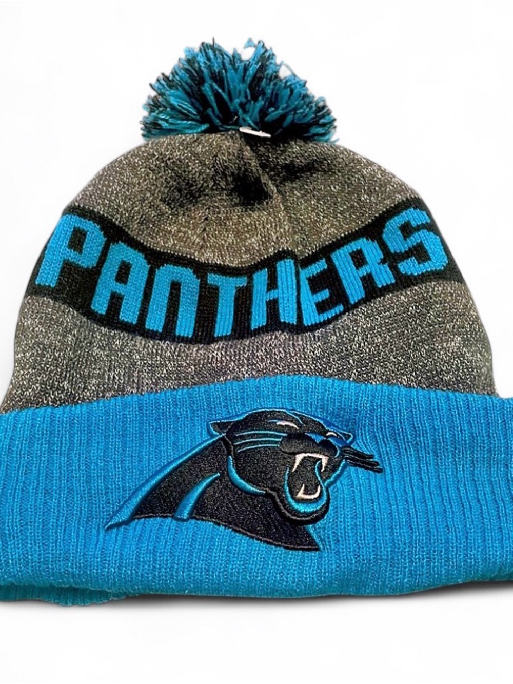 New Era Panthers Kids Pom Beanie Hat - Teal & Gray, Youth